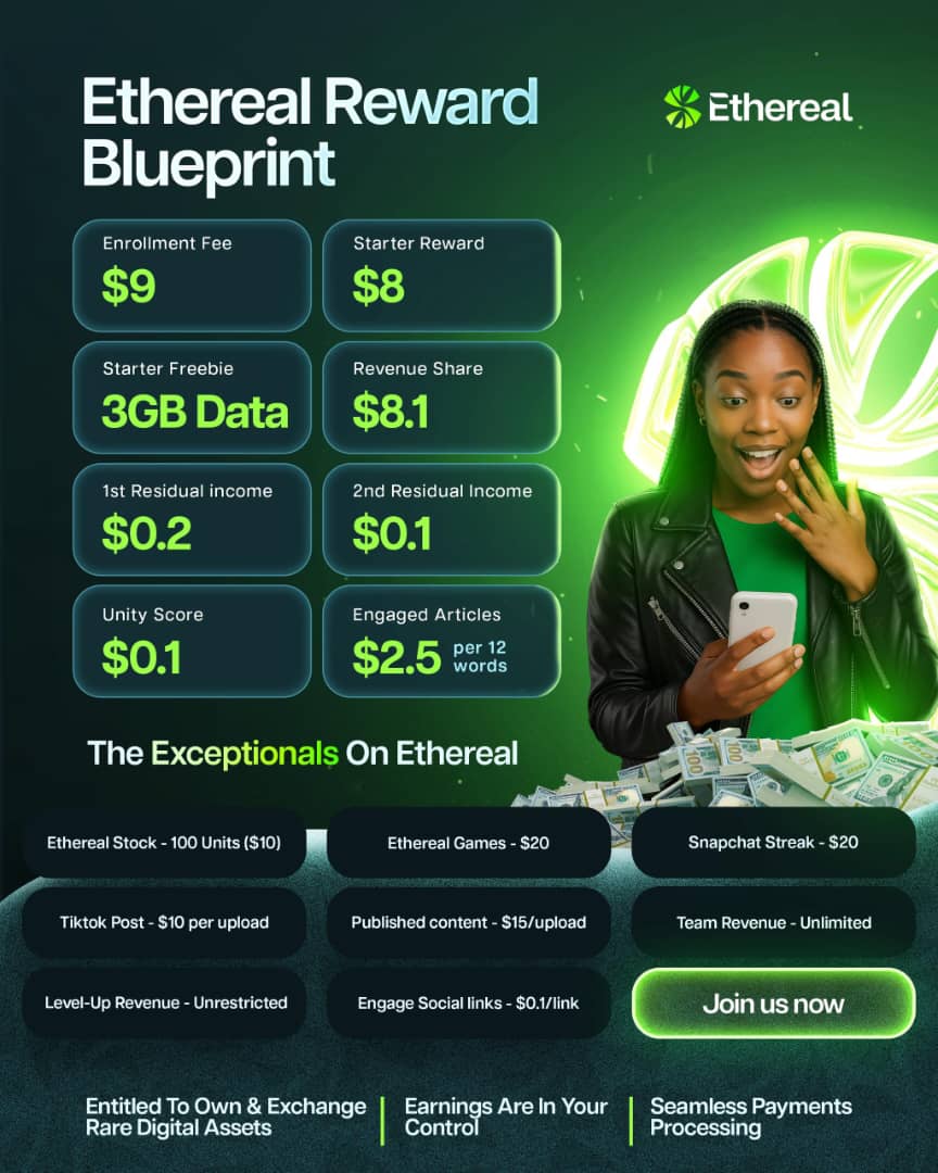 Ethereal, play and earn, social media earning